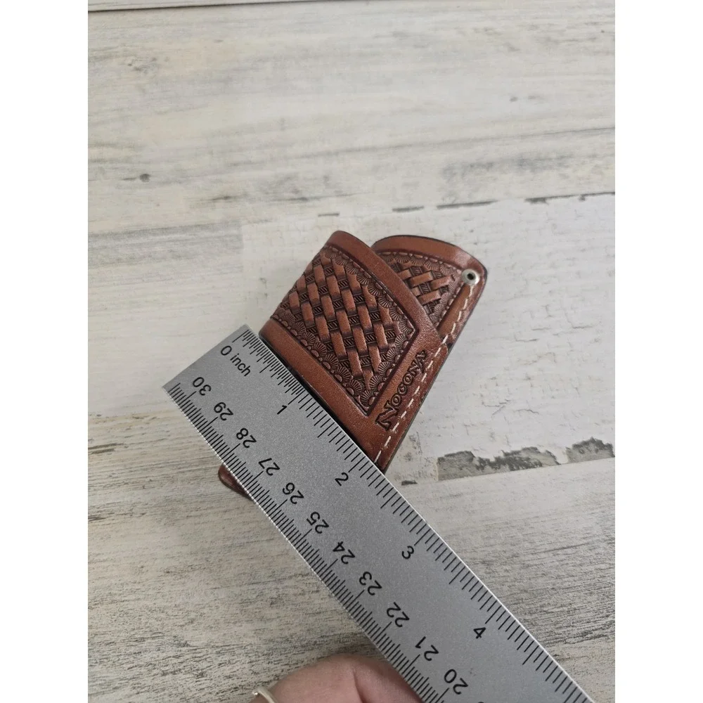 Nocona Mens Brown Leather Basketweave Tooled Belt Loop Knife Sheath Accessory